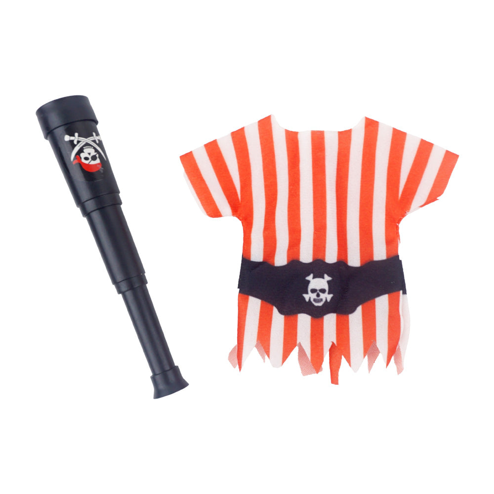 Pirate Costume Elf Prop Set - Holiday Elf Props with Pirate Costume Shirt and Miniature Telescope Prop