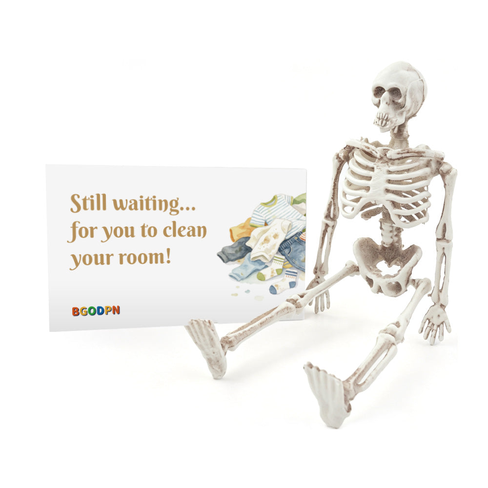 Christmas skeleton room reminder elf prop set with skeleton figure and holiday message card