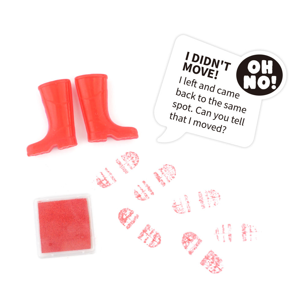 Christmas elf prop ink pad with elf boots and footprint activity card for a holiday elf scene display