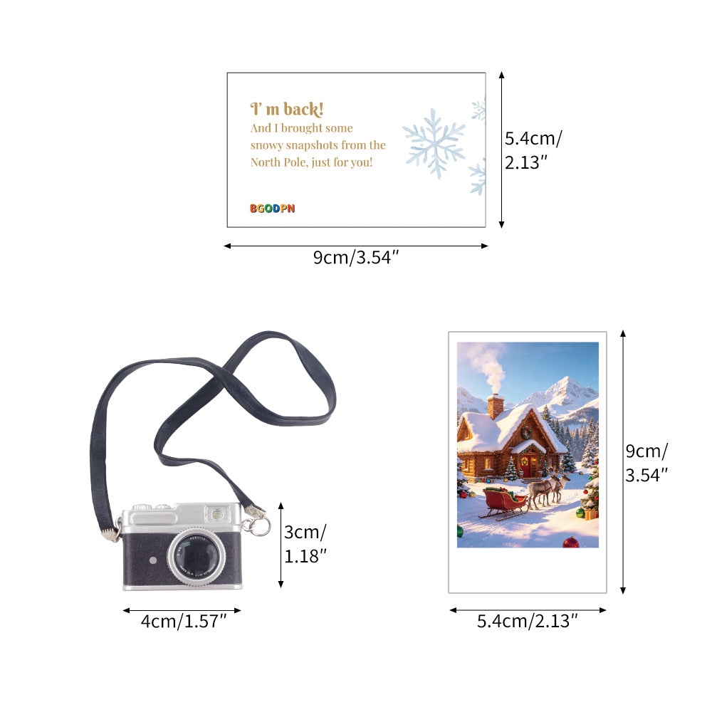 Christmas North Pole photo camera elf prop set with mini camera and winter photo cards