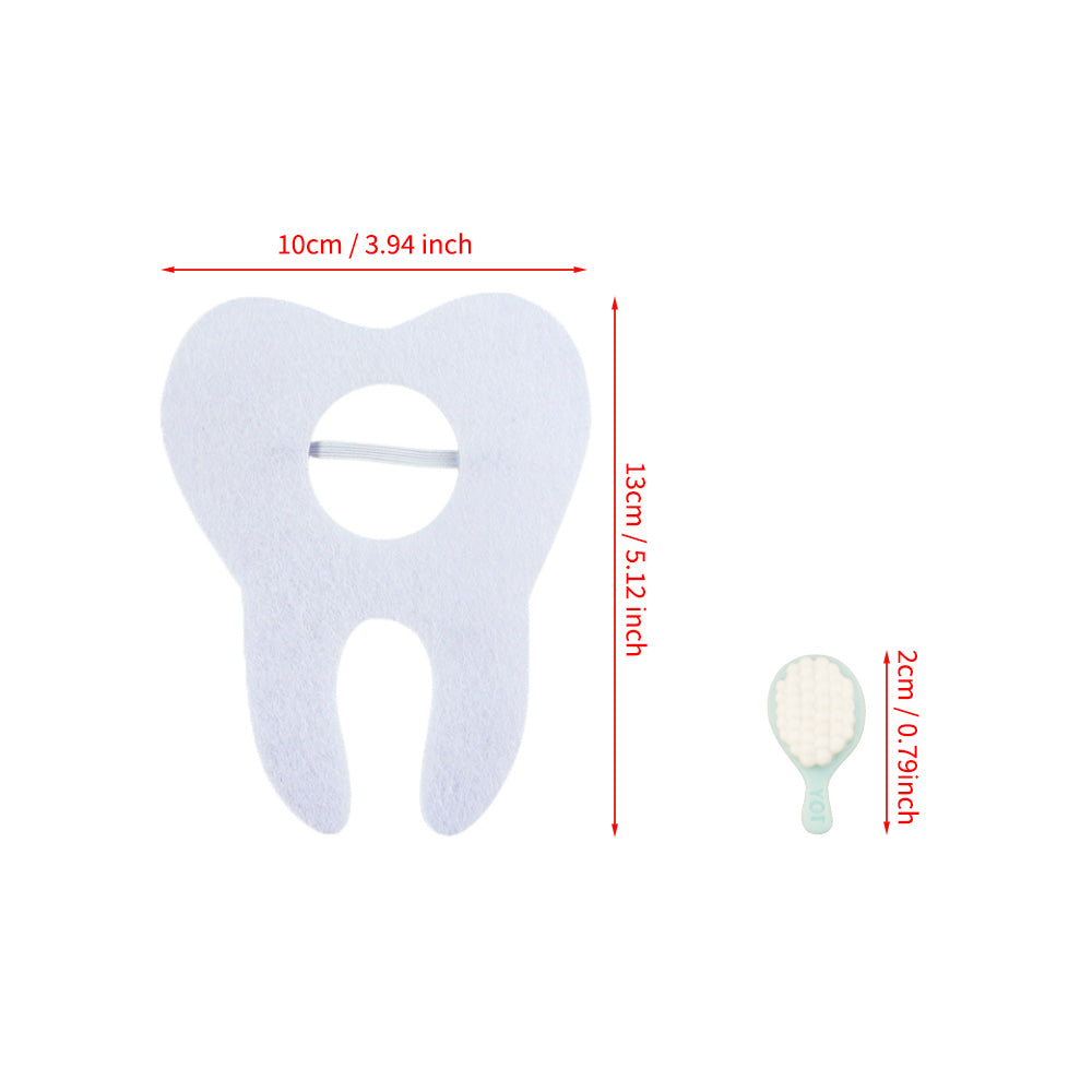 Christmas elf prop set with tooth costume, toothbrush, and reminder card for a holiday elf display.