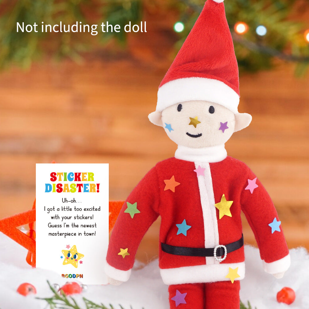 Christmas elf prop sticker sheet with activity card for a holiday elf scene display