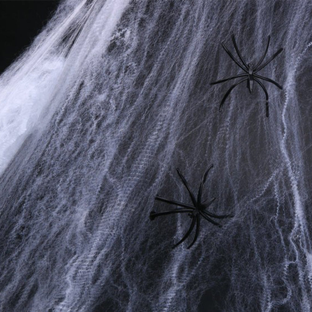 Elf Stuck in Web Holiday Scene Set - Holiday Elf Props with Fluffy Spider Web and Decorative Spiders