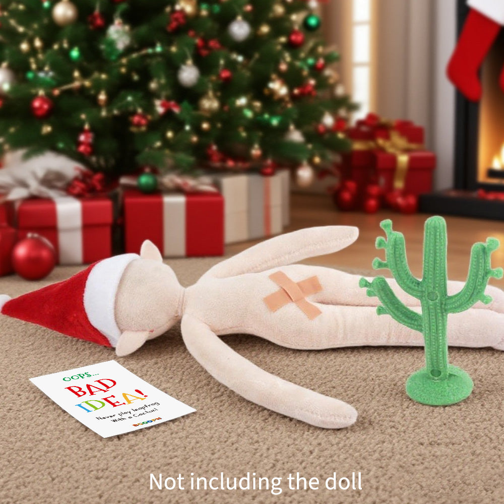 Christmas elf prop set with mini cactus, bandage strips, and activity card for holiday elf display