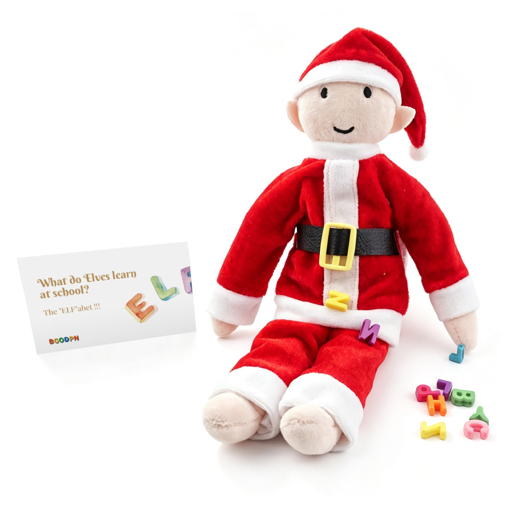Christmas elf alphabet learning prop set with colorful letters, mini easel, and holiday activity card
