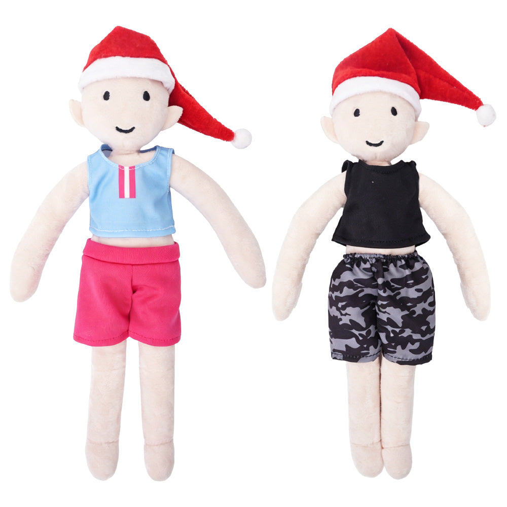 Christmas elf prop set with pink and black sports outfits, matching shorts, and headbands.