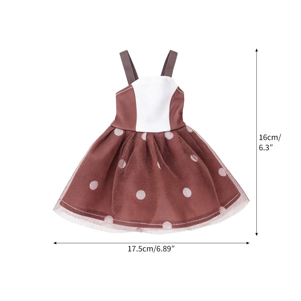 Christmas elf prop set with a brown reindeer jumpsuit, antler hood, and polka-dot holiday dress.