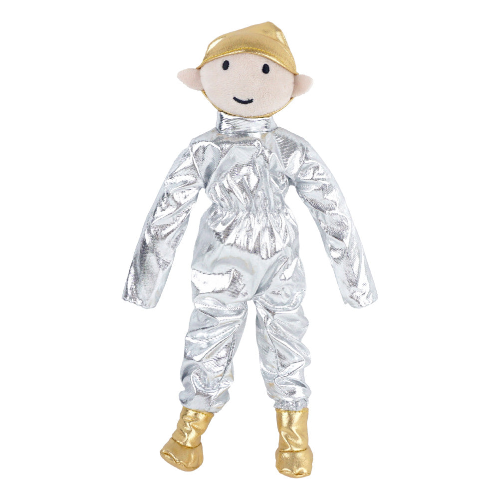 Astronaut Outfit Holiday Costume - Holiday Elf Props with Silver Jumpsuit, Gold Hat, Boots and Star Stickers