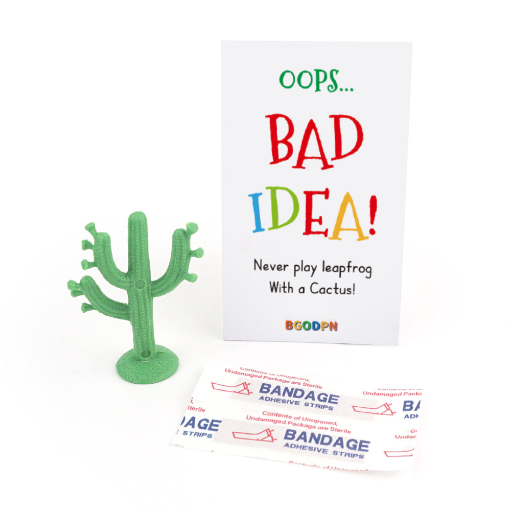 Christmas elf prop set with mini cactus, bandage strips, and activity card for holiday elf display