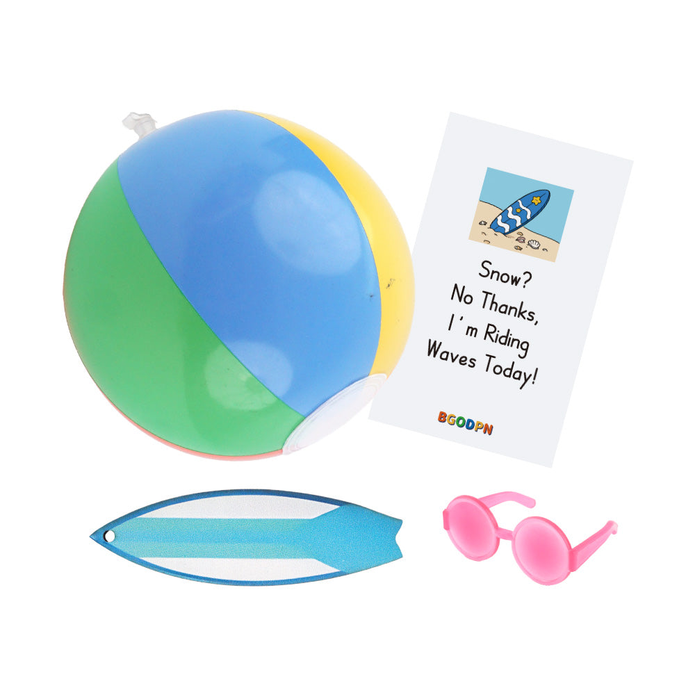 Beach Fun Set - Holiday Elf Props with Surfboard, Colorful Beach Ball and Sunglasses