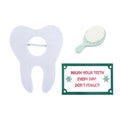 Christmas elf prop set with tooth costume, toothbrush, and reminder card for a holiday elf display.