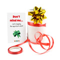 Christmas elf prop set with gold gift bow, red tape roll, and activity card for holiday elf scene display