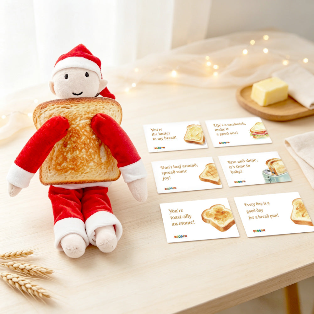 Christmas toast theme elf prop set with bread costume accessory and holiday message cards