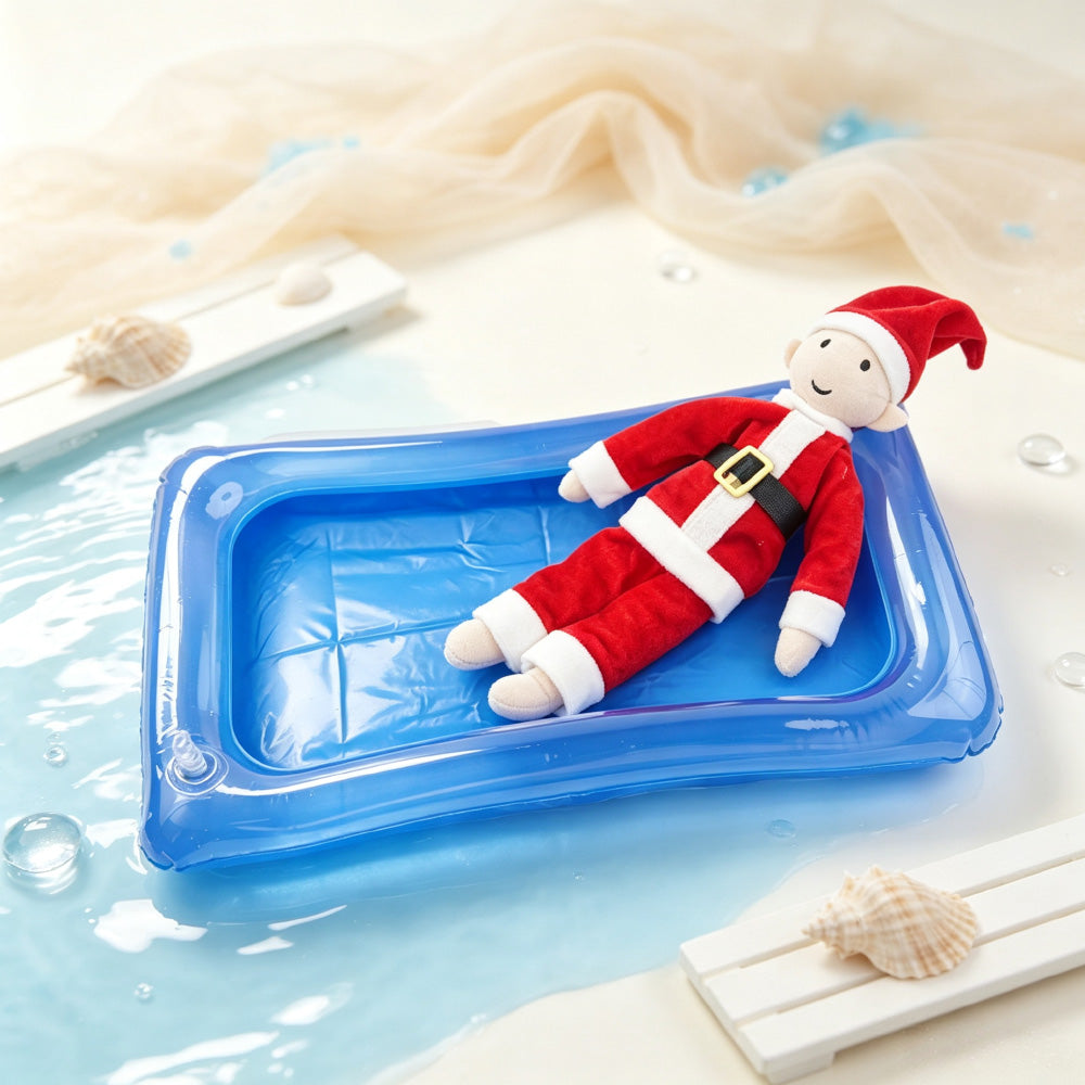 Christmas pool party elf prop set with mini inflatable pool for holiday elf scenes