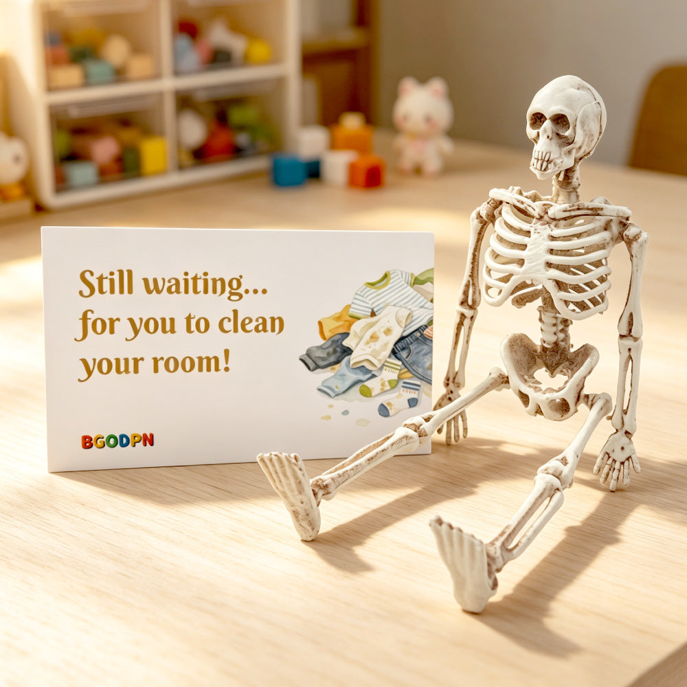 Christmas skeleton room reminder elf prop set with skeleton figure and holiday message card