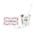 Christmas elf prop set with mini bucket, shovel, snowballs, and sign for a holiday elf display.