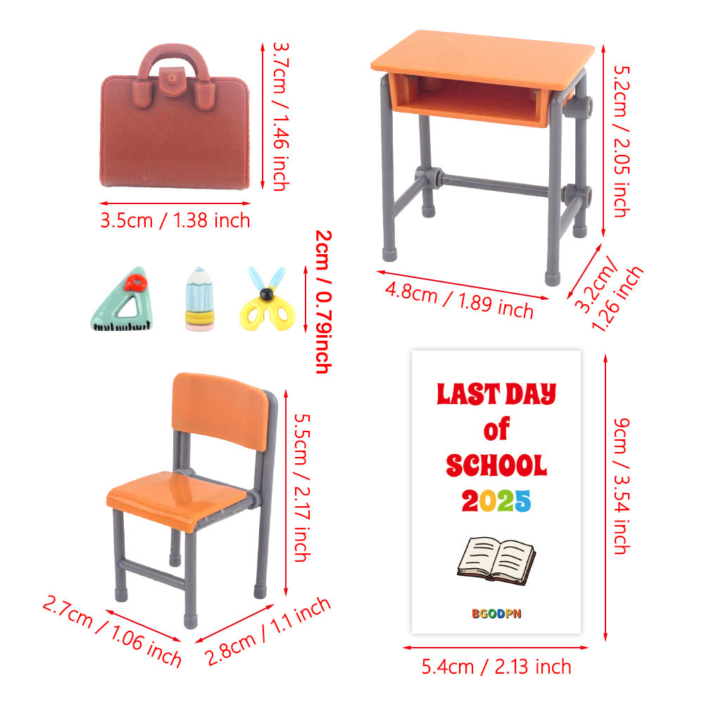 Christmas elf prop set with school desk, chair, backpack, mini supplies, and activity card