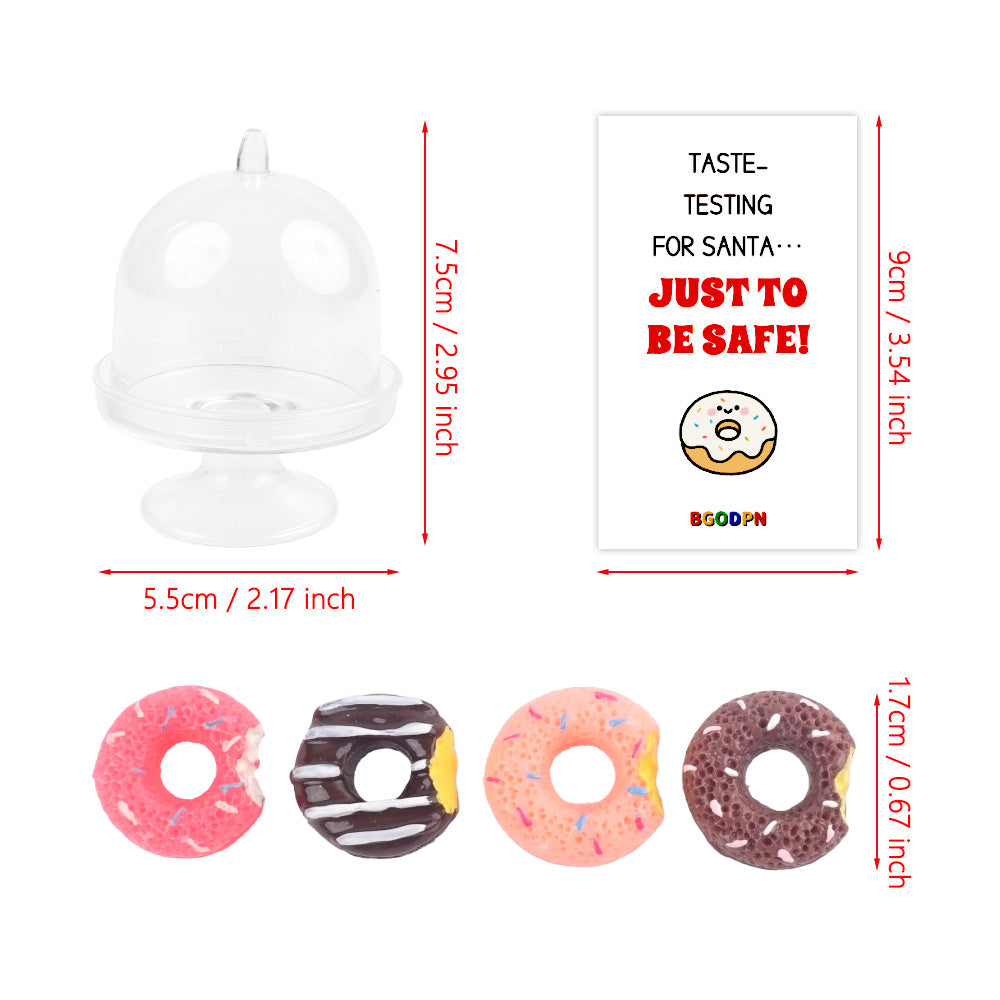 Christmas elf prop set with mini cake dome, 4 donuts, and activity card for holiday elf scene display