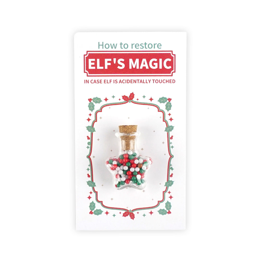 Christmas elf prop set with magic note card and star bottle for a holiday elf display.
