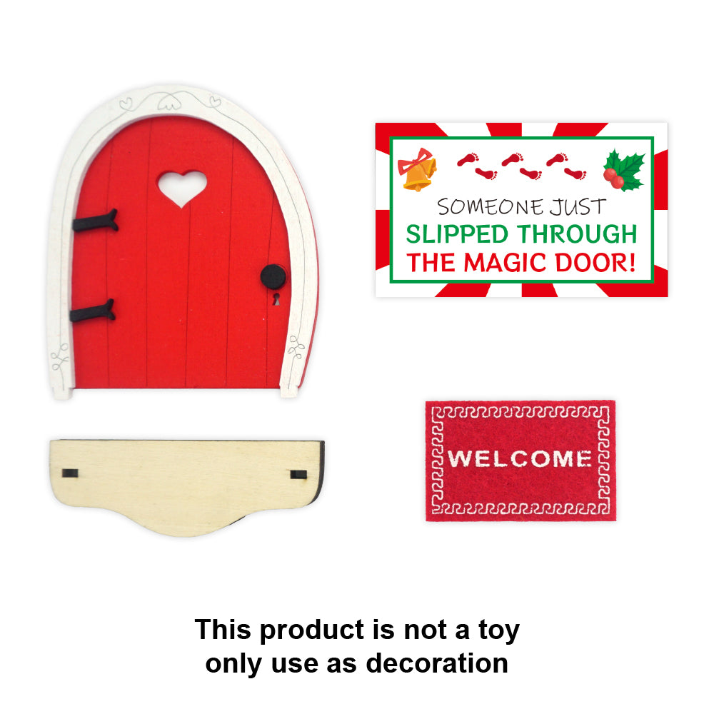 Magic Elf Door Set - Holiday Elf Props with Red Magic Door, Welcome Mat and Sign Card