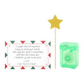 Christmas elf prop set with tooth fairy note card, gold star wand, and tooth box for a holiday elf display.