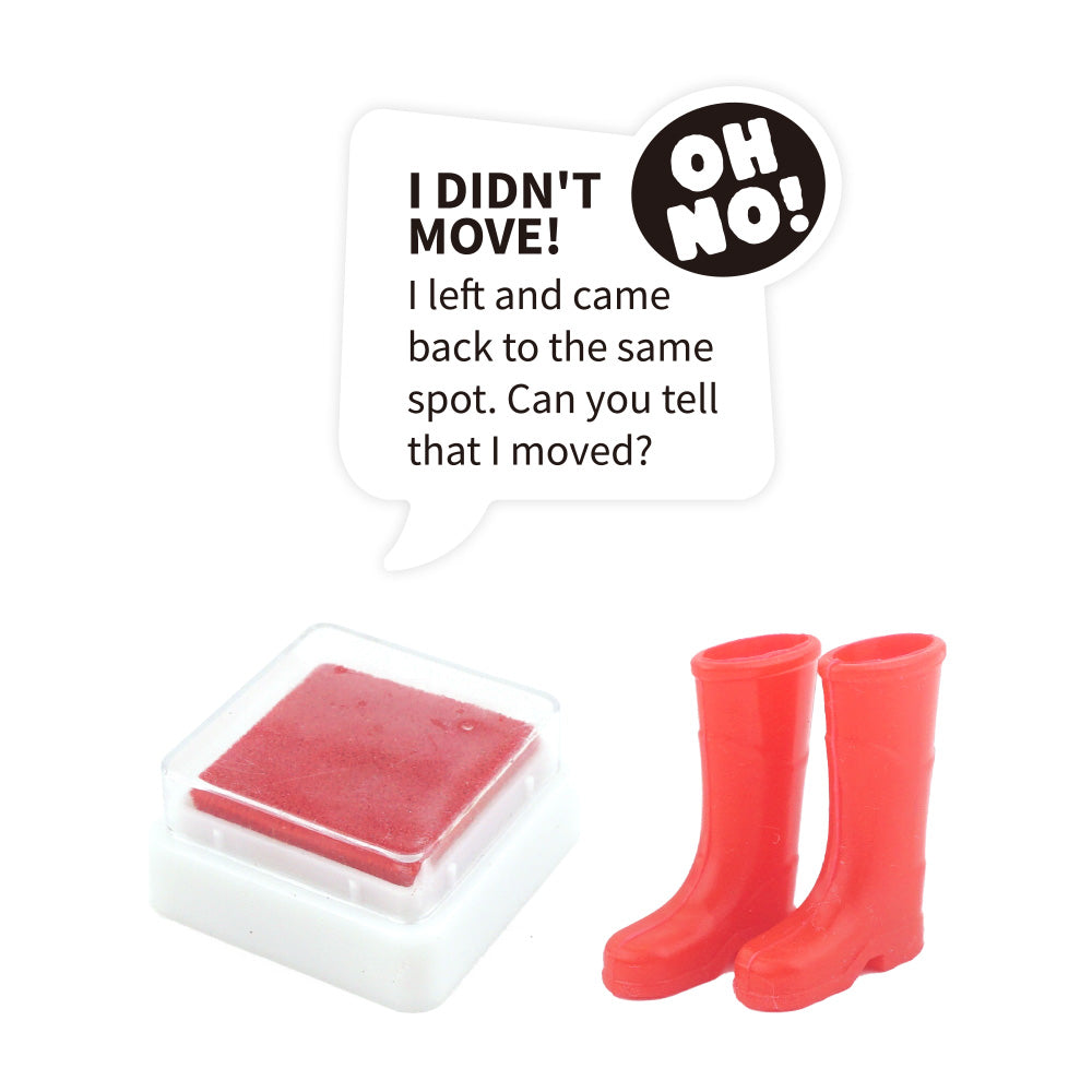 Christmas elf prop ink pad with elf boots and footprint activity card for a holiday elf scene display
