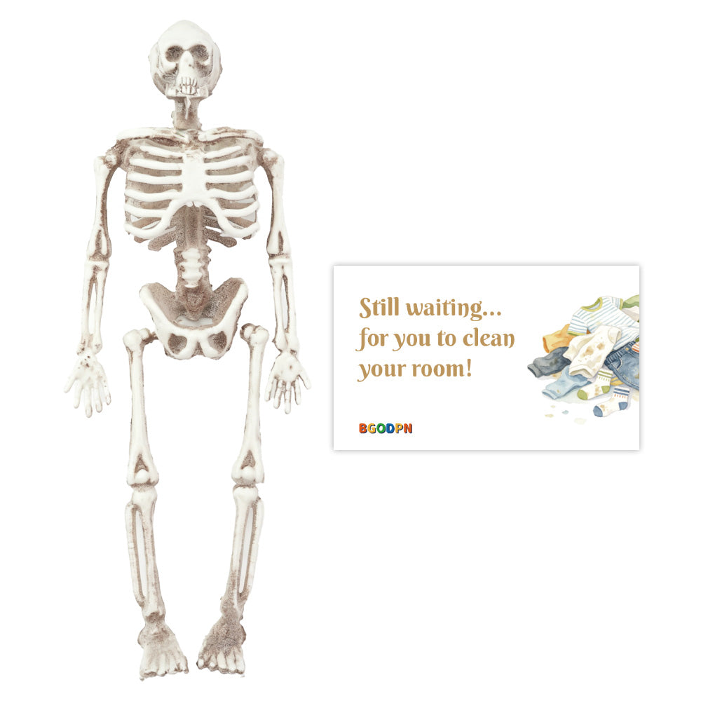 Christmas skeleton room reminder elf prop set with skeleton figure and holiday message card