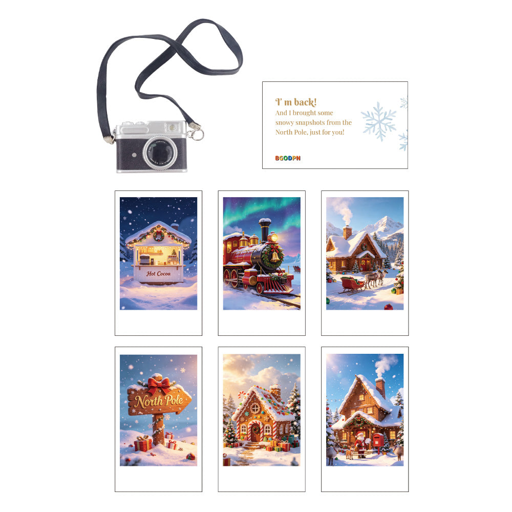 Christmas North Pole photo camera elf prop set with mini camera and winter photo cards