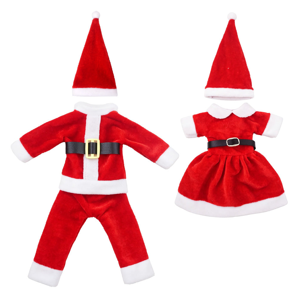 Elf Santa Claus doll costume set - boy and girl outfits in red velvet