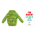 Christmas elf sweater prop set with green winter sweater and activity card for holiday elf scene display