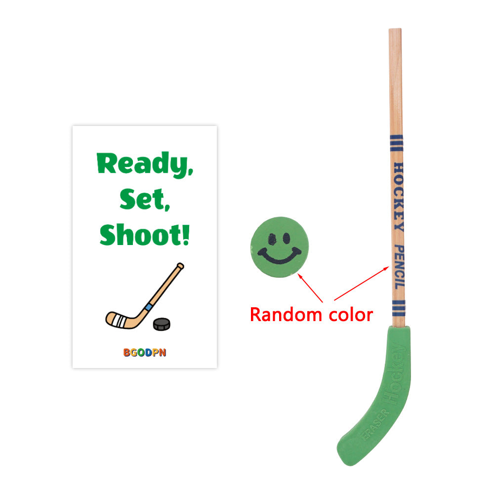 Christmas elf prop set with hockey stick pencil, puck eraser, and activity card for holiday elf scene display