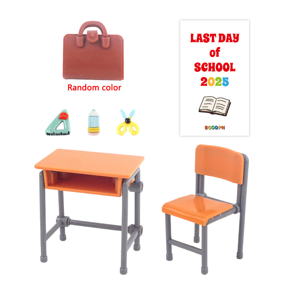 Christmas elf prop set with school desk, chair, backpack, mini supplies, and activity card
